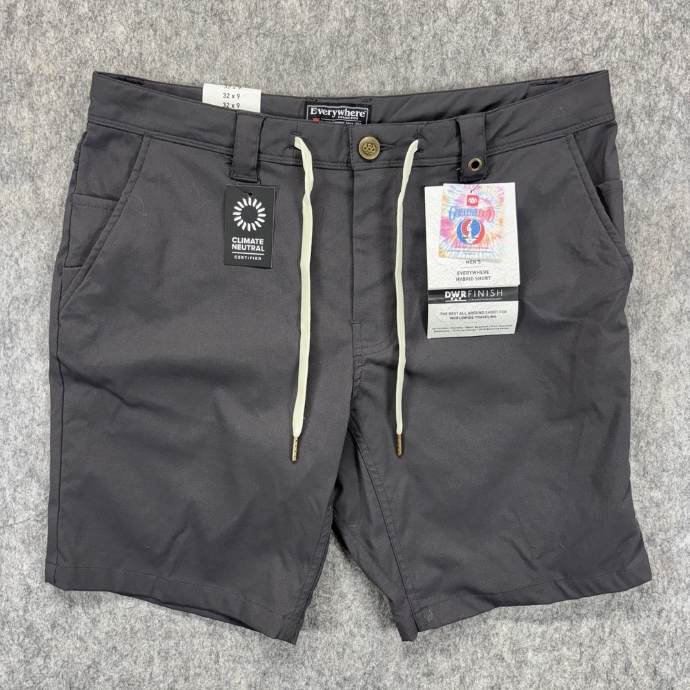 686 Everywhere Hybrid Shorts Grateful Dead Men's 32 x 9 Gray Drawstring New